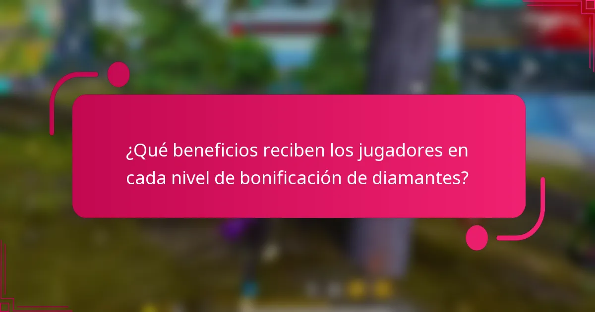 ¿Qué beneficios reciben los jugadores en cada nivel de bonificación de diamantes?